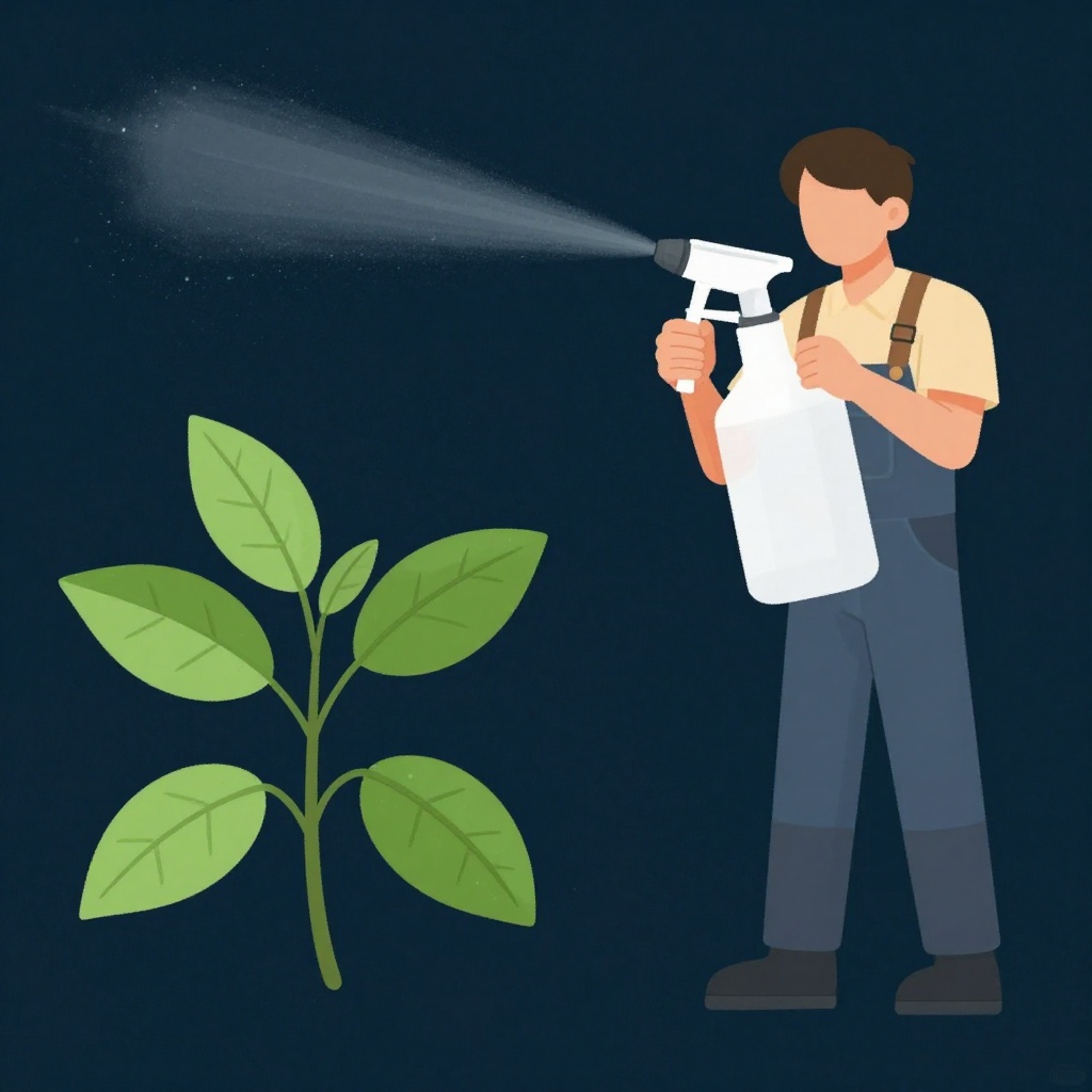 Diagram of correct spraying technique for under-leaf pest control