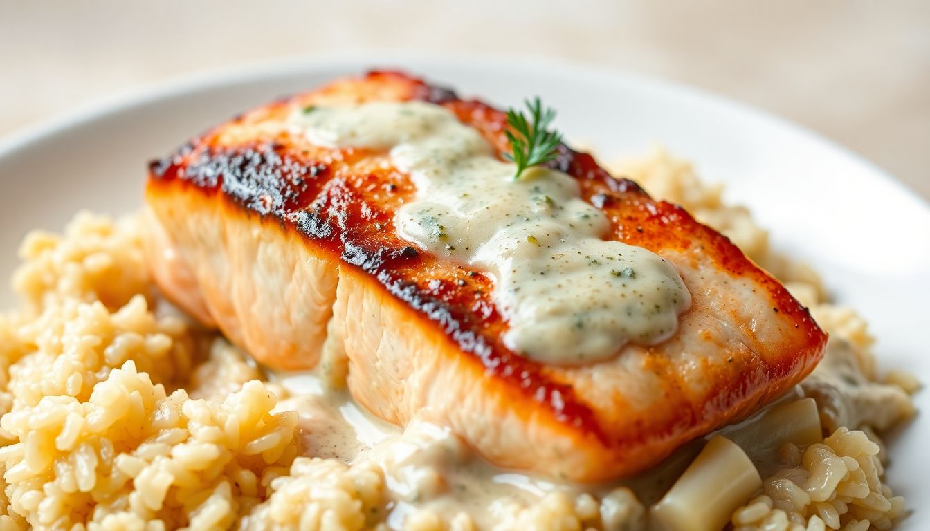 Creamy Garlic Butter Salmon & Rice