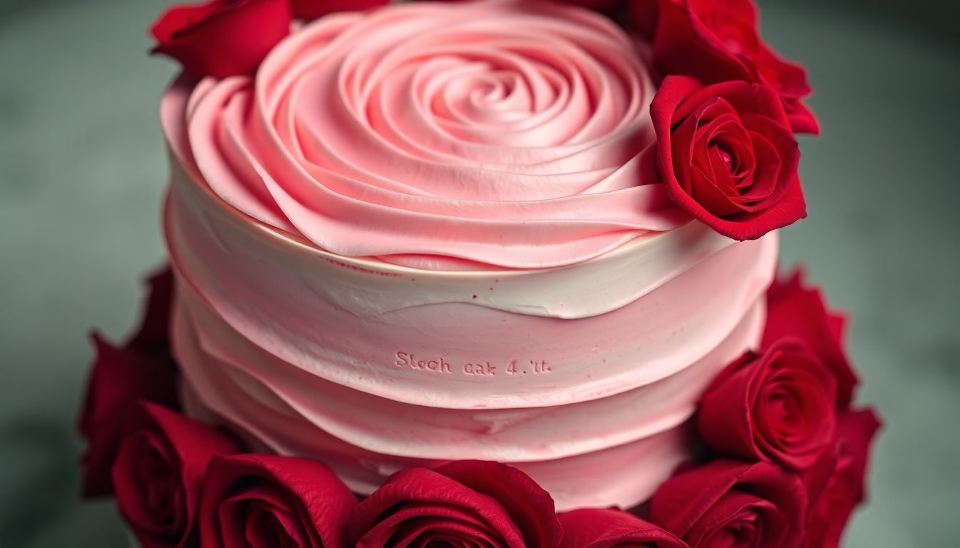 Gorgeous Pink & White Swirl Cake with Red Roses