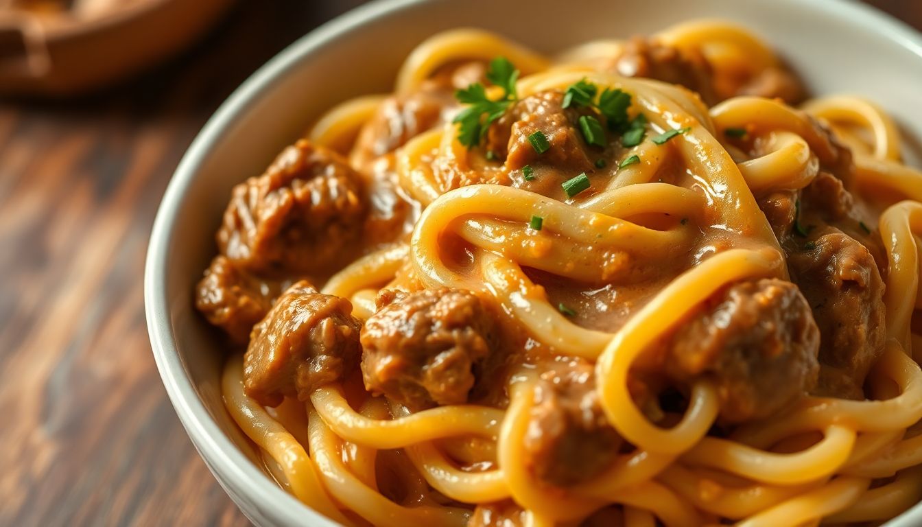 Creamy Beef Stroganoff with Egg Noodles