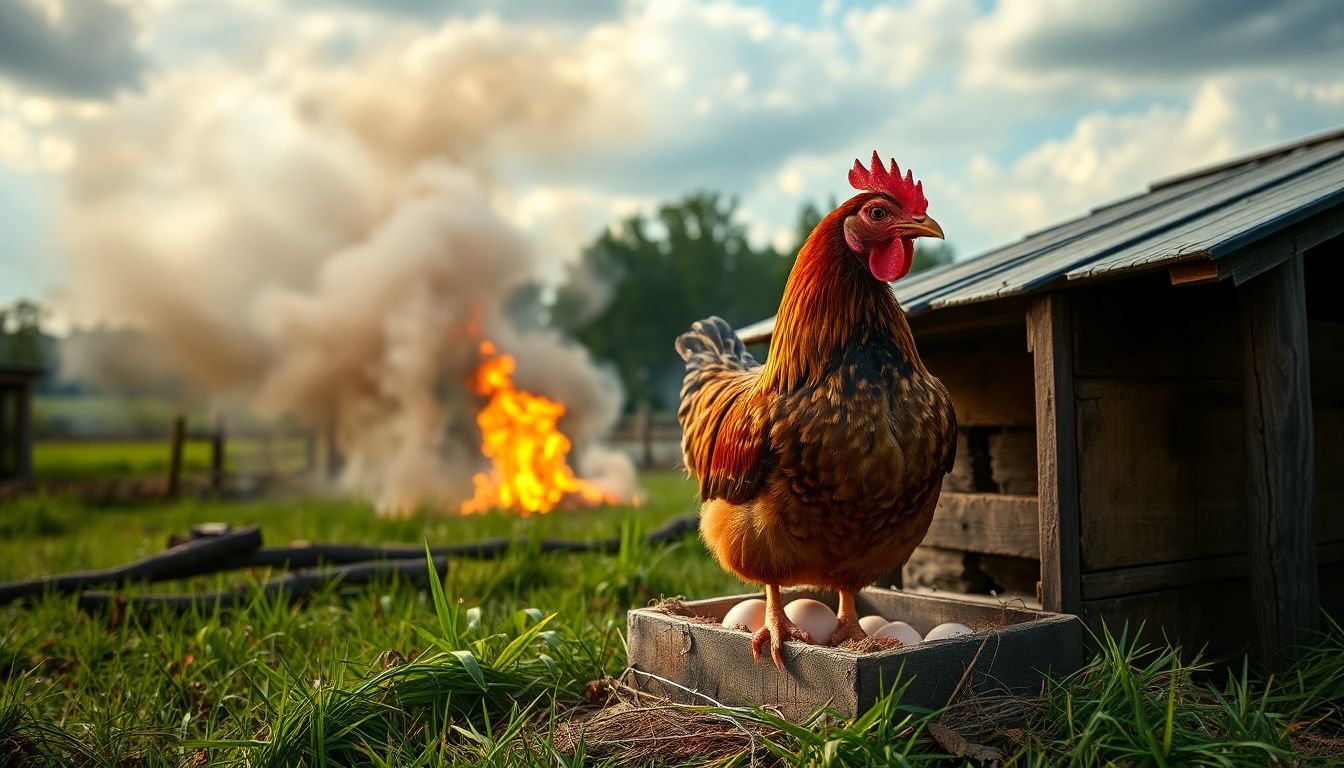 Image of a hen protecting her eggs