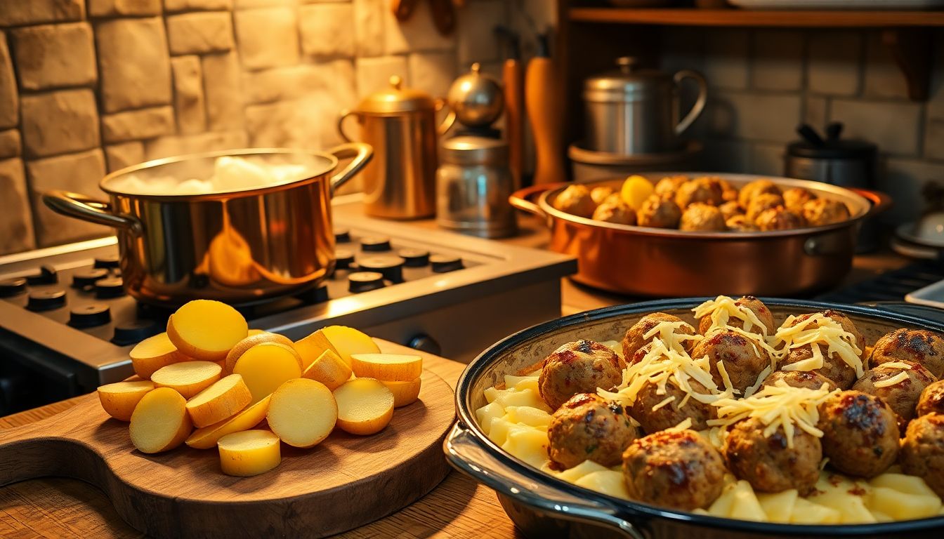French Potato and Meatball Casserole