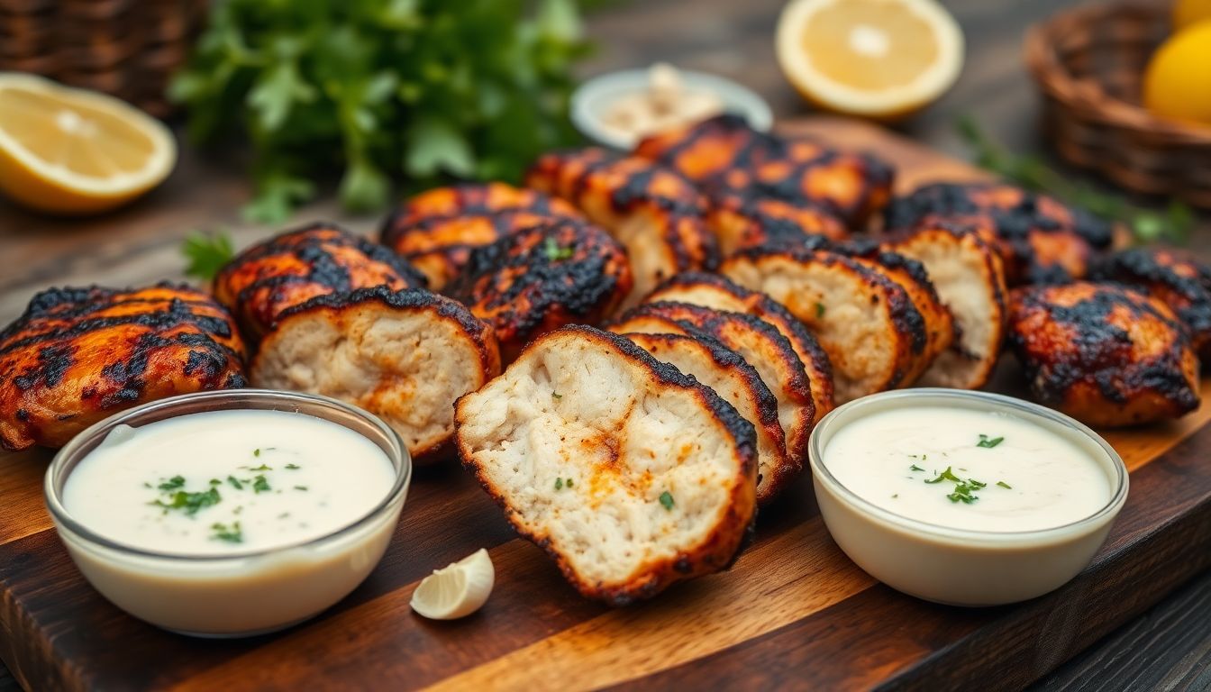Image of Grilled Chicken Bites with Creamy Garlic Sauce