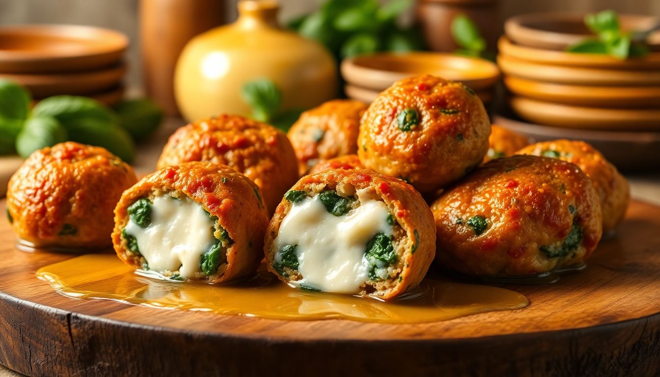 Image of Spinach Garlic Meatballs Stuffed with Melty Mozzarella