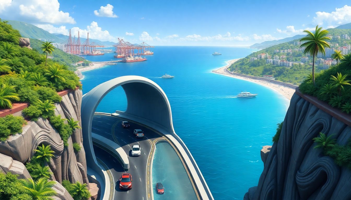 Imagem representando a conexão entre Itajaí e Navegantes por túnel