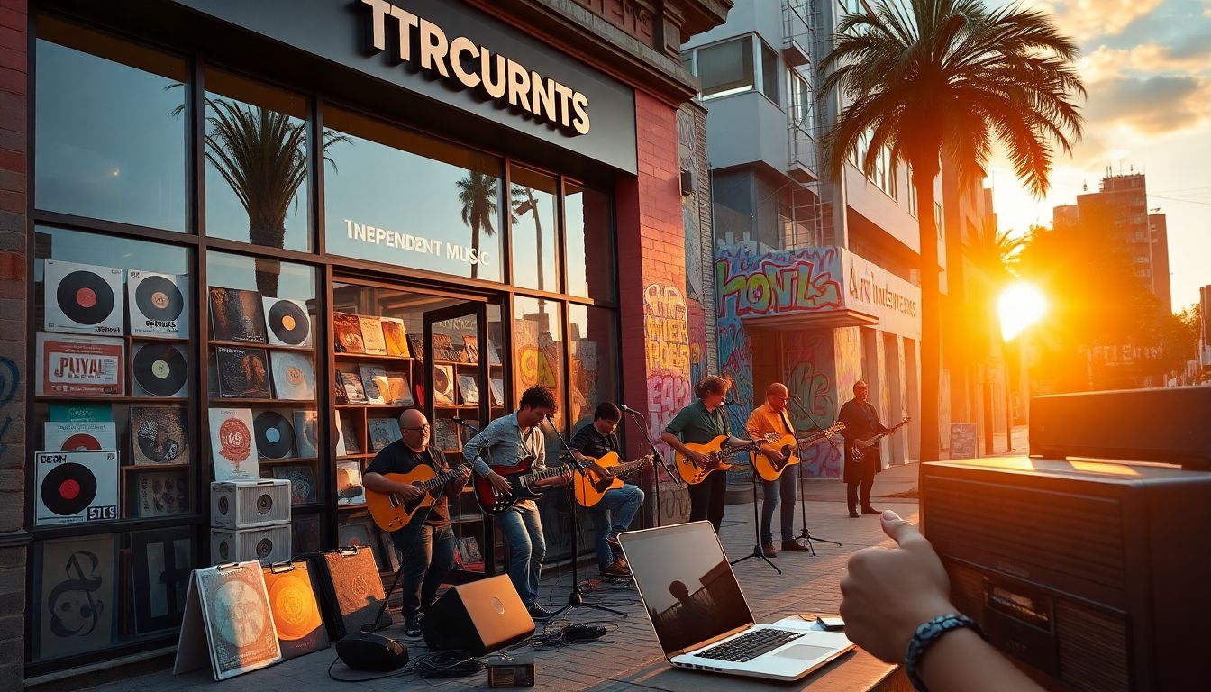 "Independent musician using digital distribution platform to share music globally online."