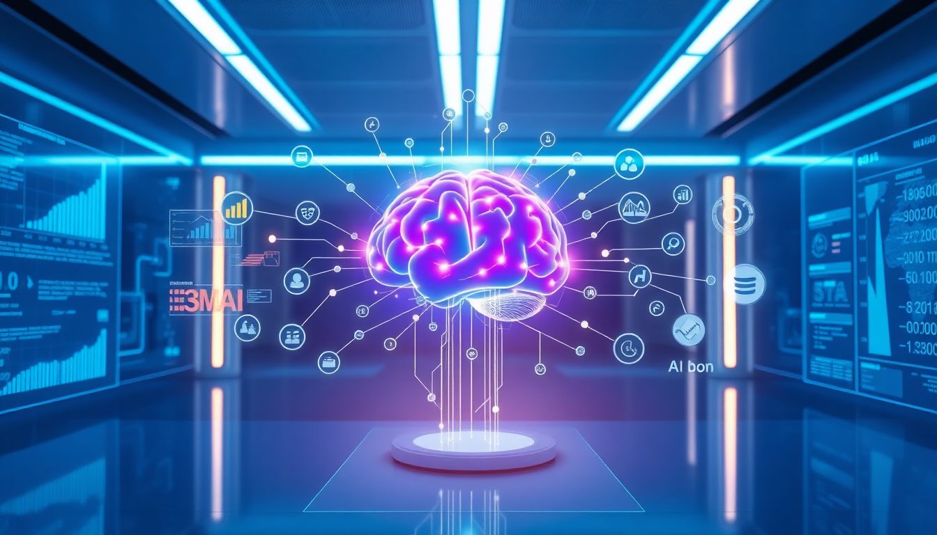 Digital brain representing Microsoft Mu simplifying complex AI processes.