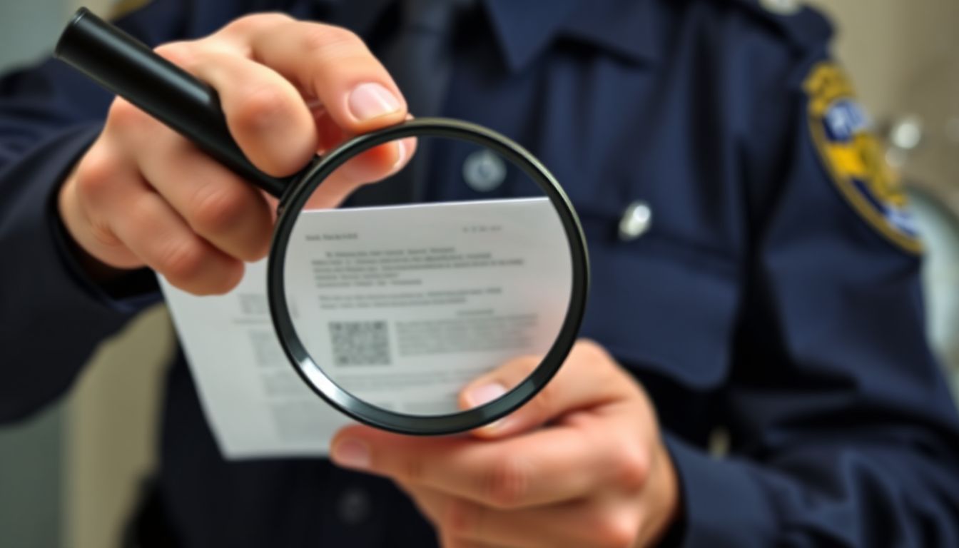A person holds up a police clearance certificate, looking relieved, with a blurred office background.