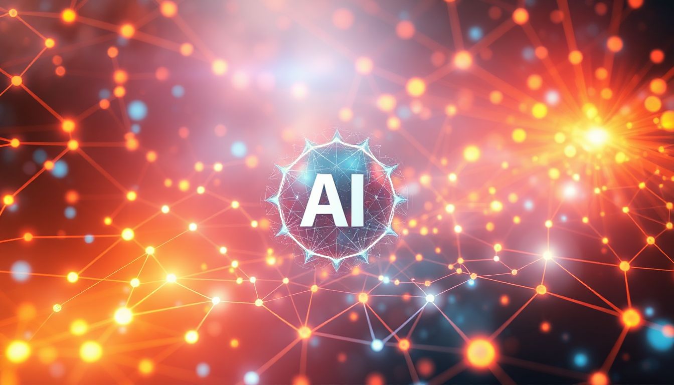 An AI-powered robot hand points to a glowing search bar, symbolizing how technology enhances search visibility.