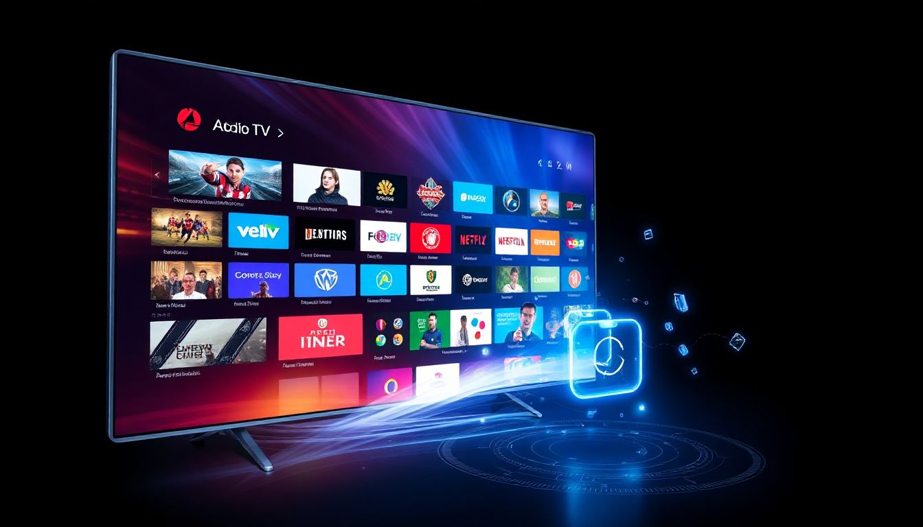 Watching a live sports game on a sleek smart TV, displaying a vibrant action shot.