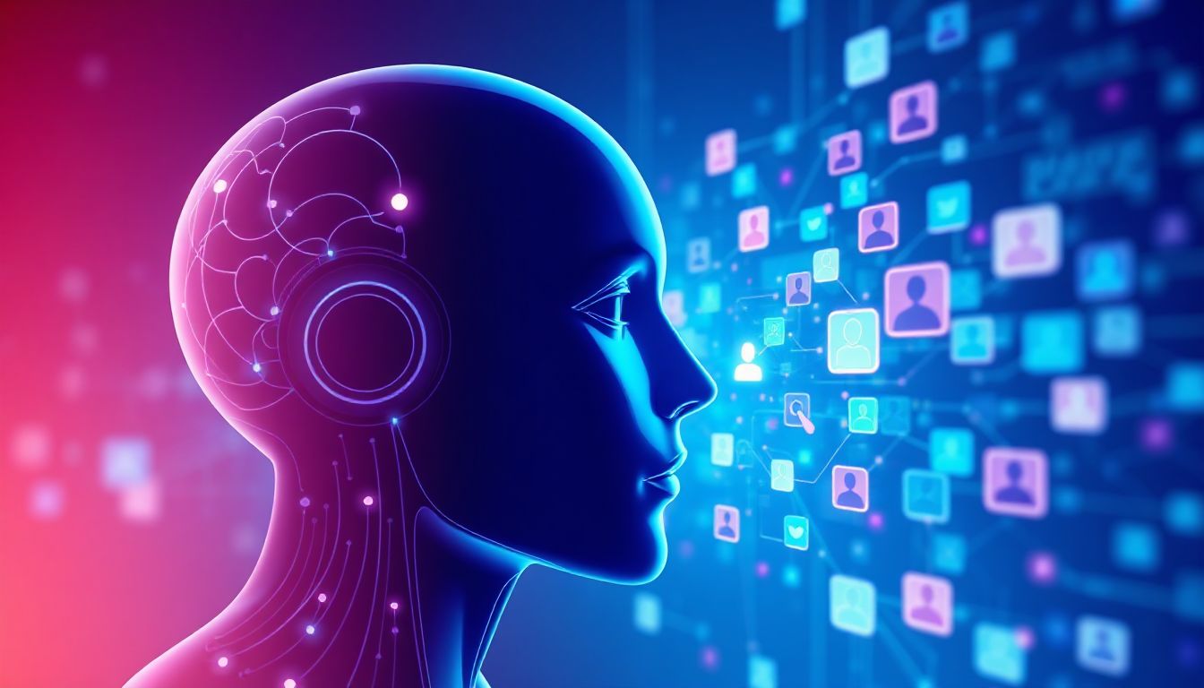 (An AI-powered interface shows various headline options for a Facebook ad campaign.)