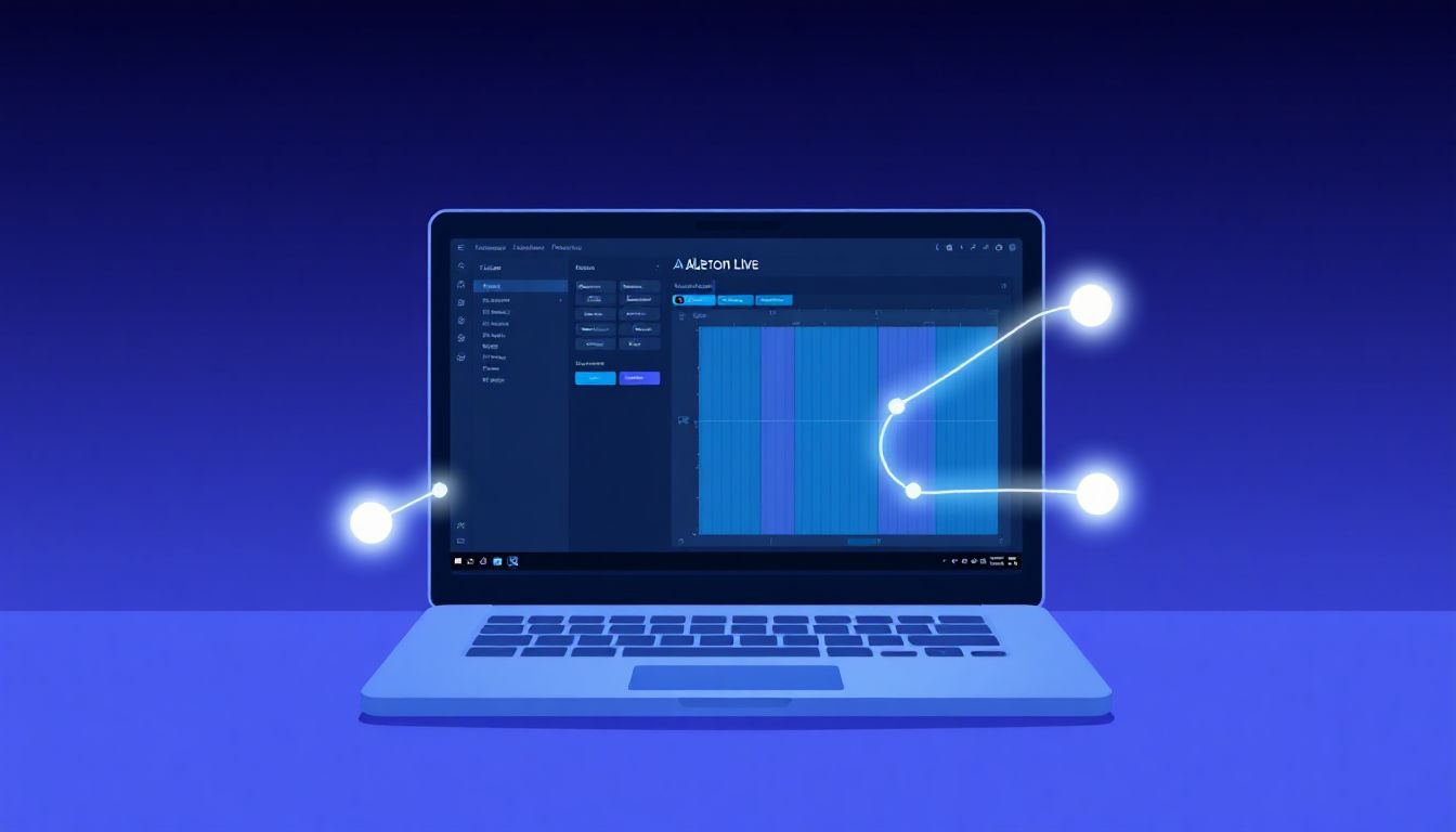 واجهة أبلتون لايف تعمل بسلاسة على جهاز كمبيوتر ويندوز، تعرض إبداعًا موسيقيًا.