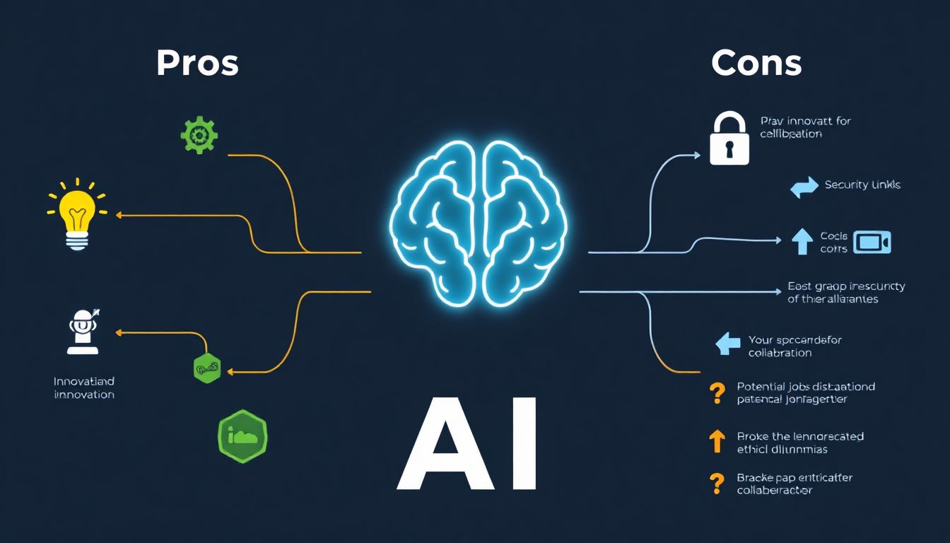 An AI system displaying a balanced list of pros and cons, symbolizing informed decision-making with artificial intelligence.