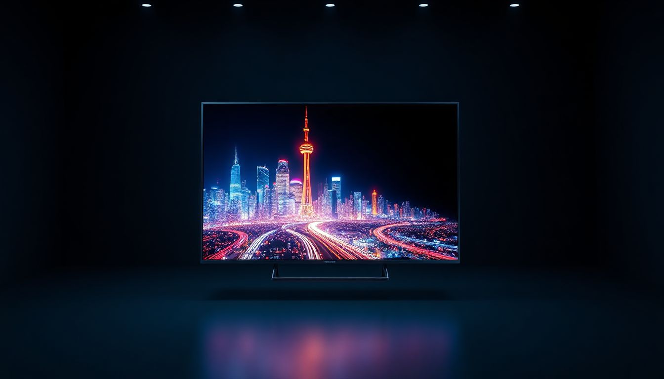 A family comfortably watching TV on a large screen, with various streaming device icons visible around the screen, illustrating the ease and variety of modern home entertainment.