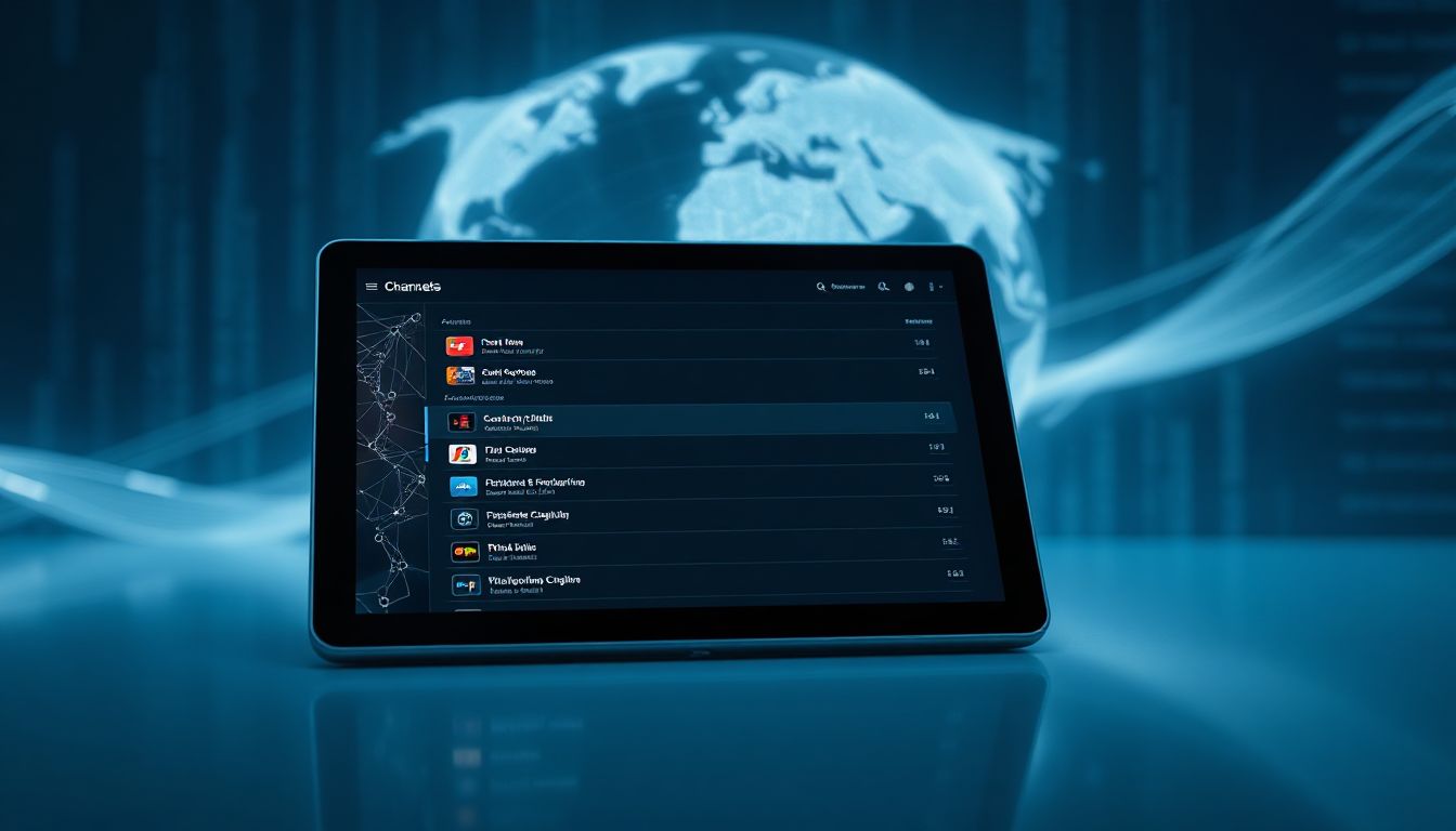 A person holds a tablet displaying various TV channels, highlighting the vast content options available with IPTV services.
