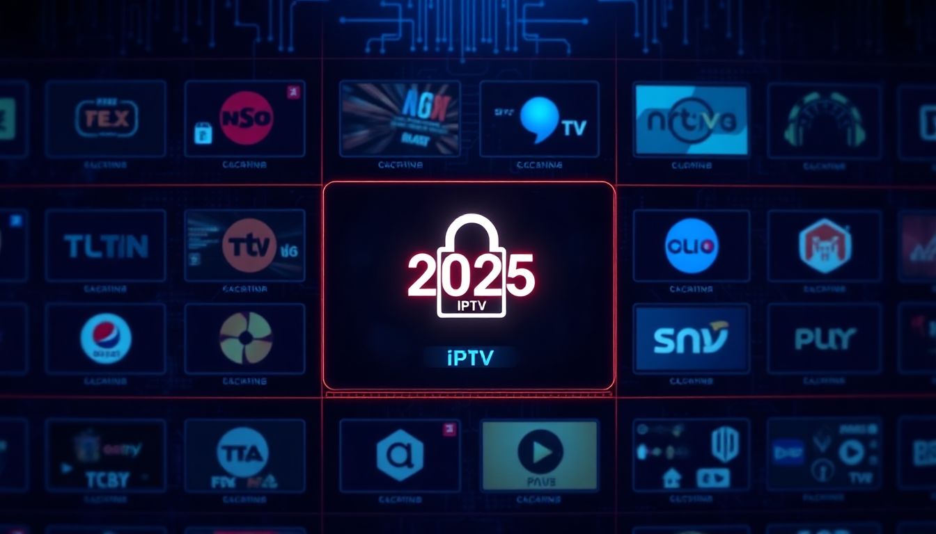 A diverse group of people from different countries are happily watching a vibrant array of live TV channels on a tablet, showcasing global entertainment possibilities.