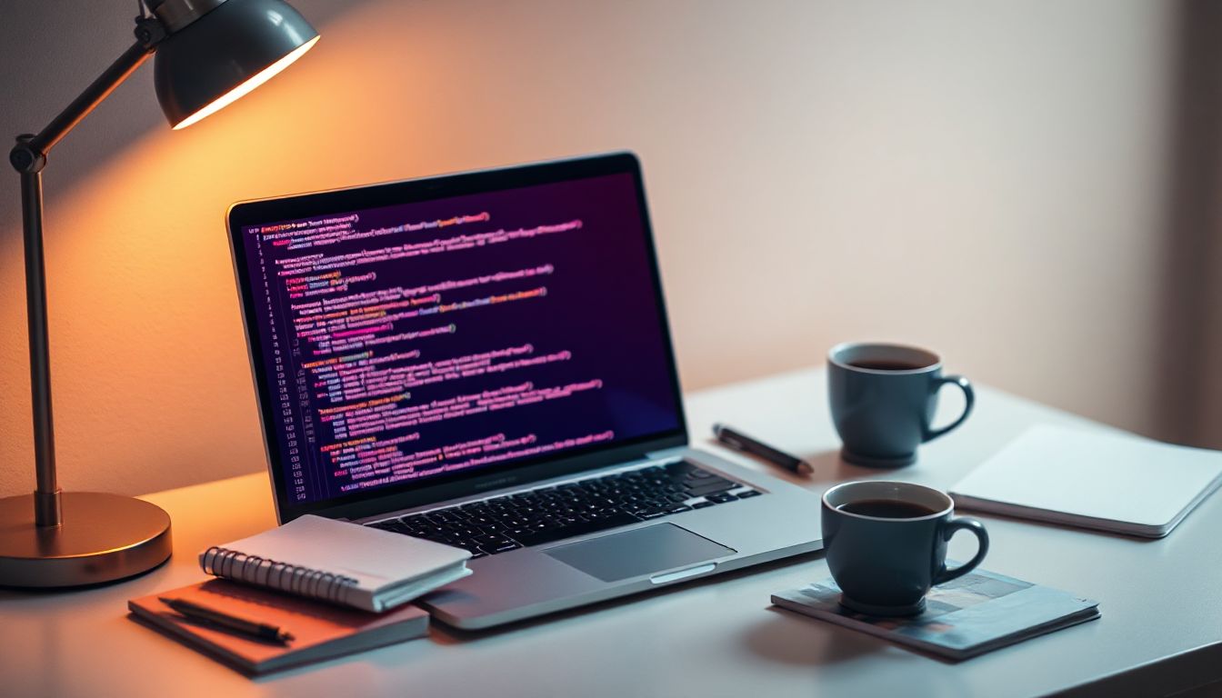 A developer's hand on a keyboard, with glowing code patterns overlaid, symbolizing intuitive understanding and rapid learning.