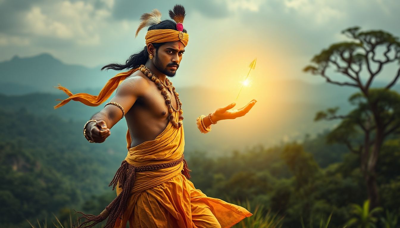 Alluri Sitarama Raju stands defiantly, his gaze fixed on the horizon, embodying the spirit of resistance that inspired a nation.