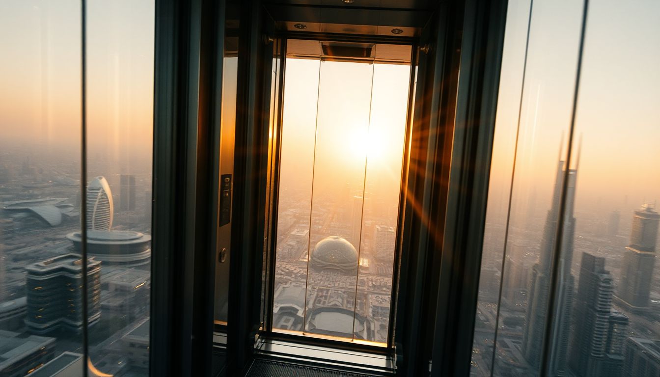 Dubai's high-rise buildings show new elevators being installed, ready for future growth.