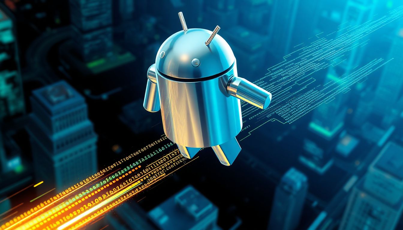 A sleek, modern Android smartphone screen displaying various app icons and a prominent