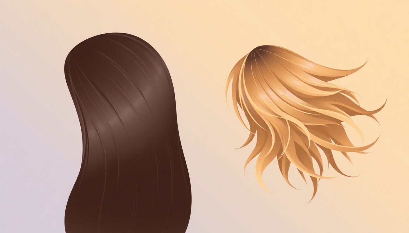A woman gently combing her long, shiny hair after applying a styling product, highlighting smooth, frizz-free strands