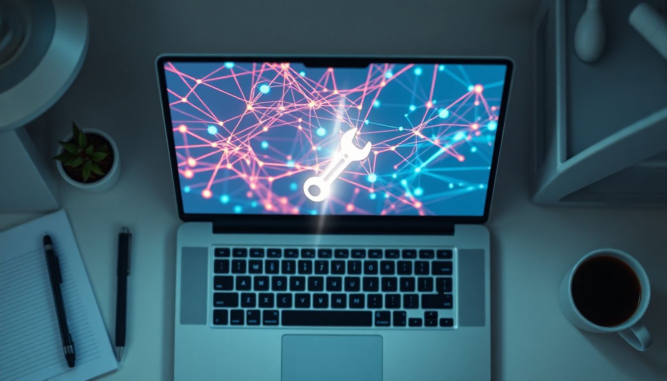 Blogger looking frustrated at a laptop screen with various tech icons floating around, symbolizing common blog issues like slow loading, spam, and broken links.