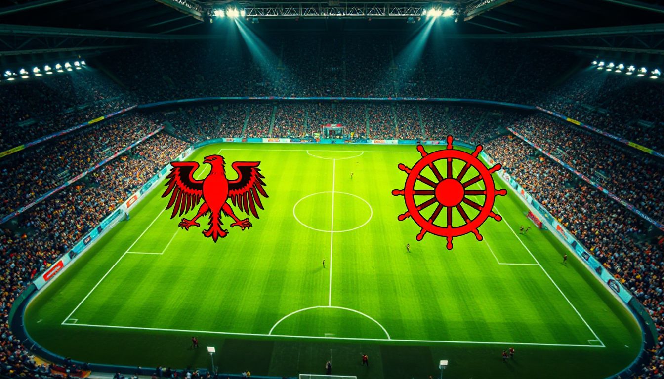 Eintracht Frankfurt and Werder Bremen players go for the ball in a classic Bundesliga clash.