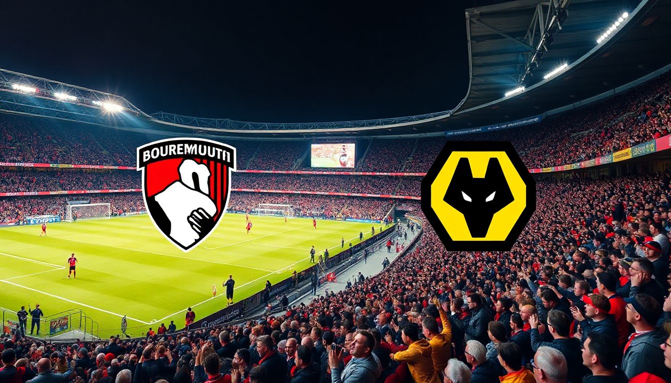 (A vibrant football match under floodlights with players in red and gold kits clashing, showcasing intense Premier League action.)