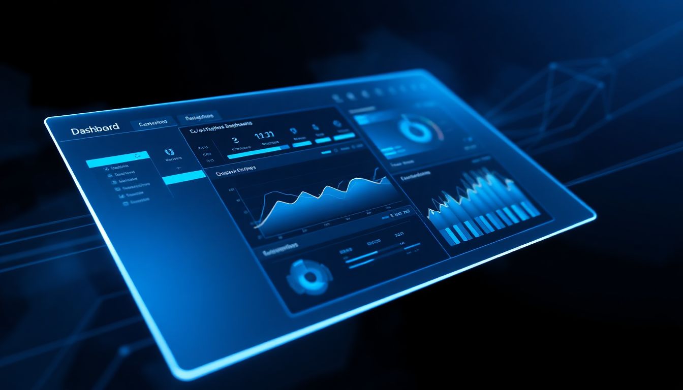 (A sleek dashboard shows data analytics and content management tools for a future IPTV system)