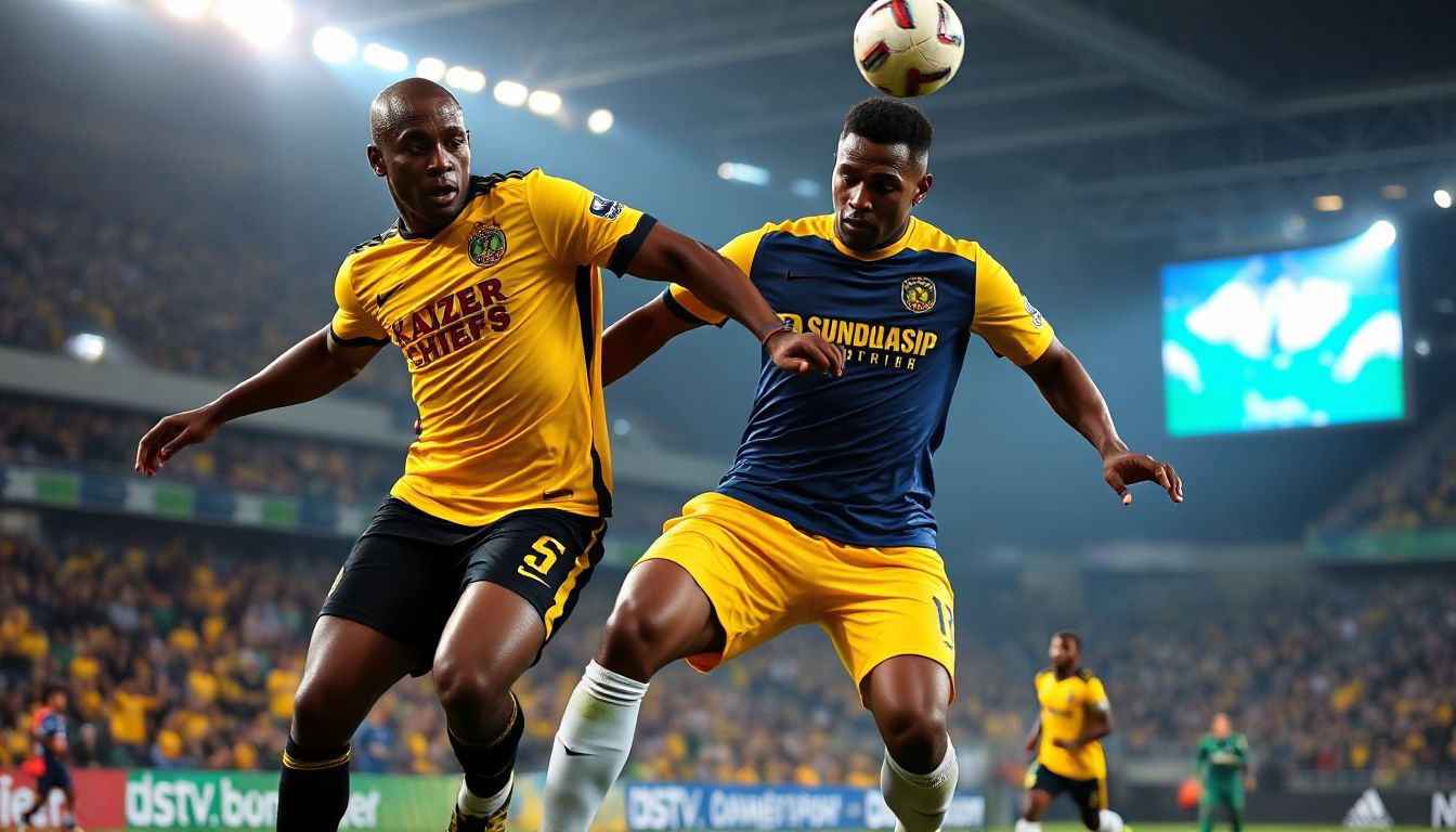 A packed stadium with fans in yellow and black, showcasing the intense energy of a DStv Premiership derby match.