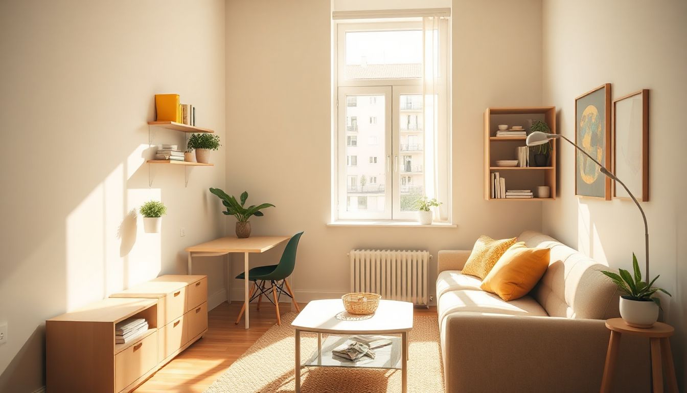 Stylish small room with clever DIY storage and bright decor
