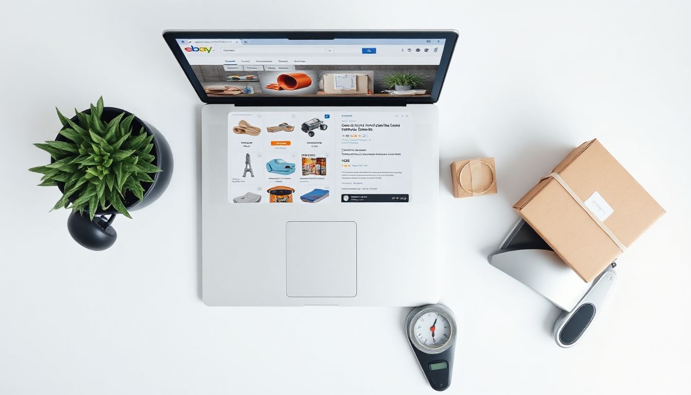A person organizing various items like books, electronics, and small collectibles, suggesting a home decluttering effort that can lead to sales on eBay.