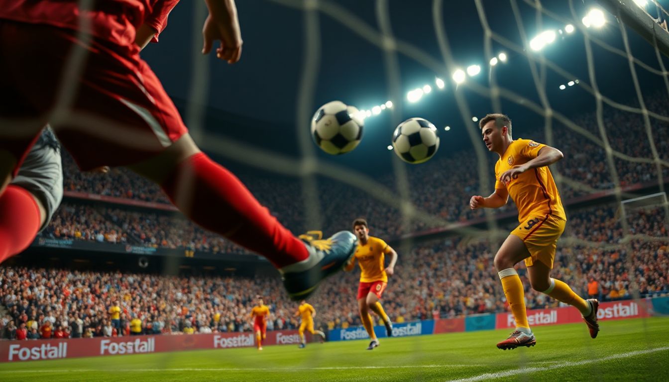 (Al Ahly and Pyramids FC players in a tense match, battling for possession on the pitch under stadium lights.)