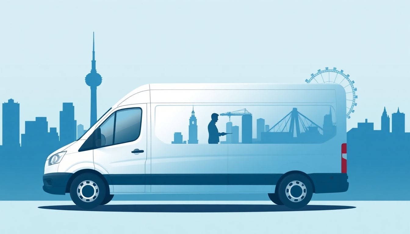 A man and van team efficiently loading boxes into a large white van, ready for a long-distance move.