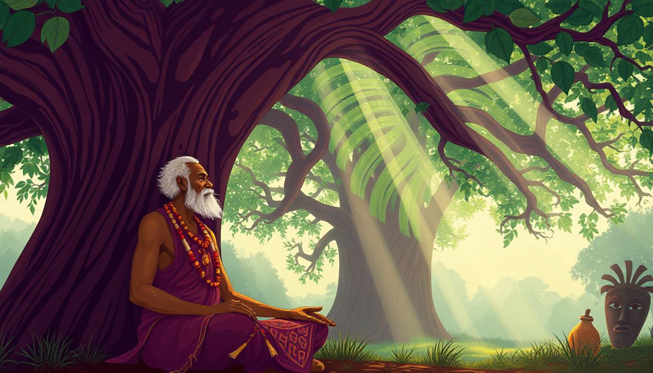 (Un Babalawo interpreta un Odu de Ifa, compartiendo sabiduría ancestral de la tradición yoruba.)