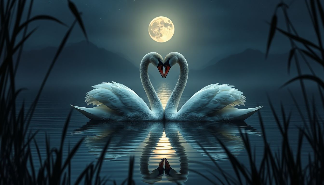 Loyalty in the wild: A pair of majestic swans glides together, symbolizing enduring bonds.