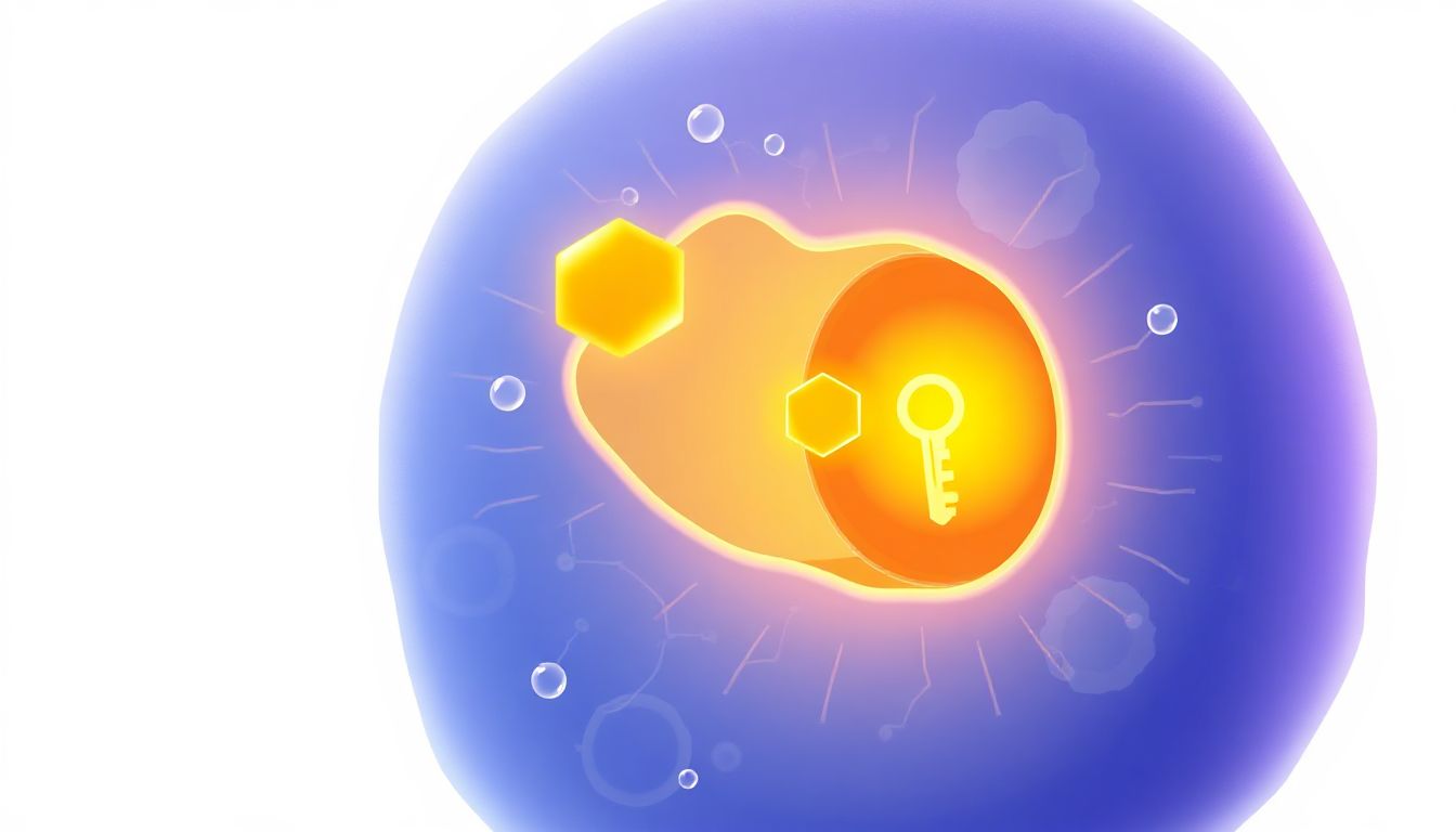 A close-up image showing glucose molecules alongside insulin molecules, illustrating their interconnected roles in the body's energy system.