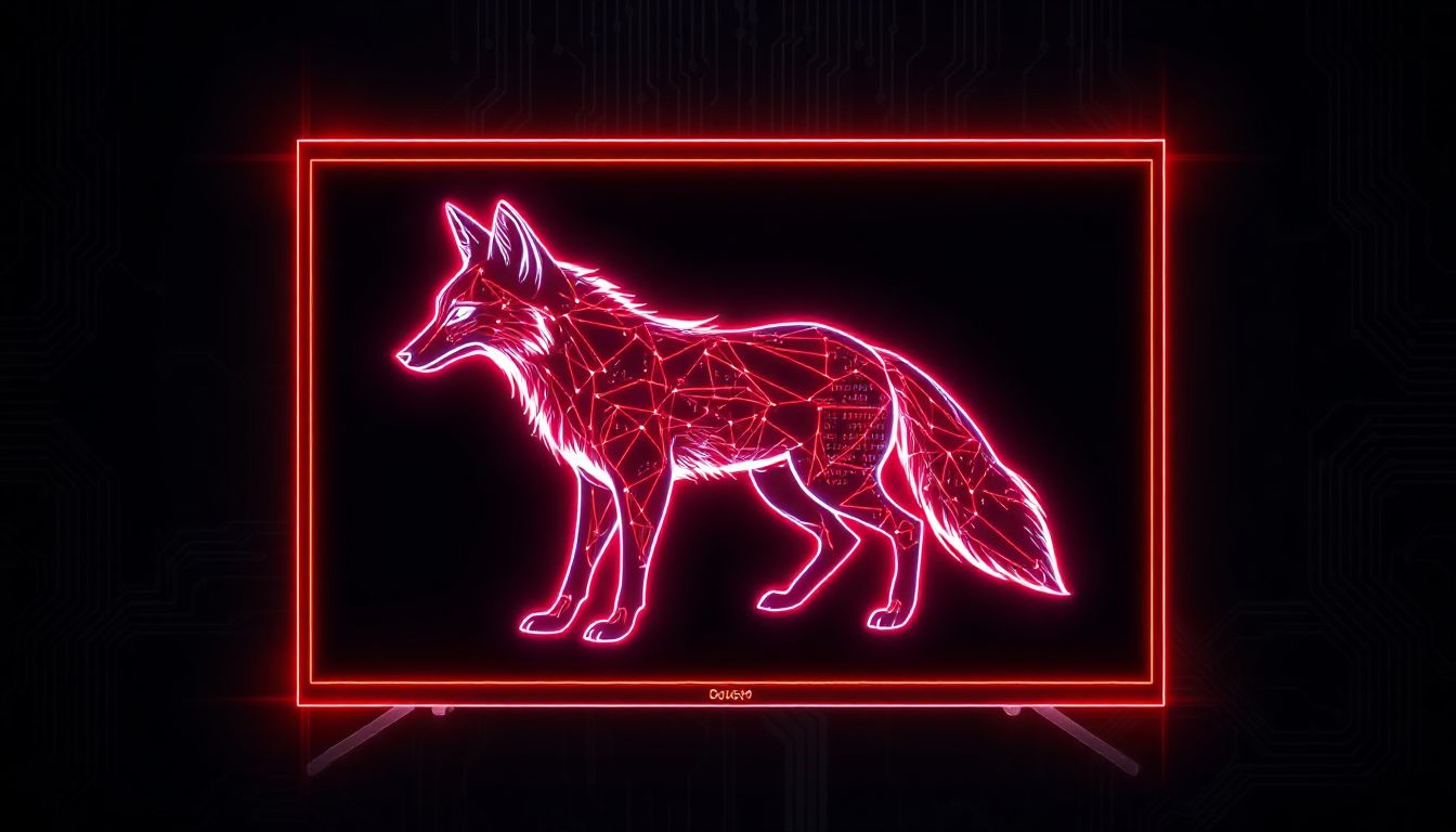 A sleek, futuristic fox logo glows with digital lines, symbolizing 