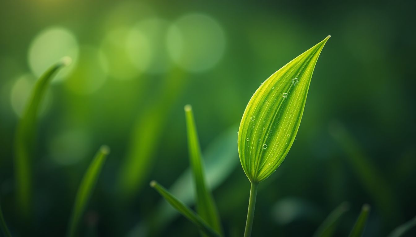 Lush green grass stretches across a field under the sun, a perfect canvas for understanding plant life.