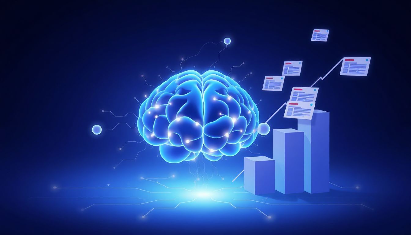 A digital brain navigating a complex web of information, symbolizing how LLMs process and rank content in the new AI-driven search landscape.
