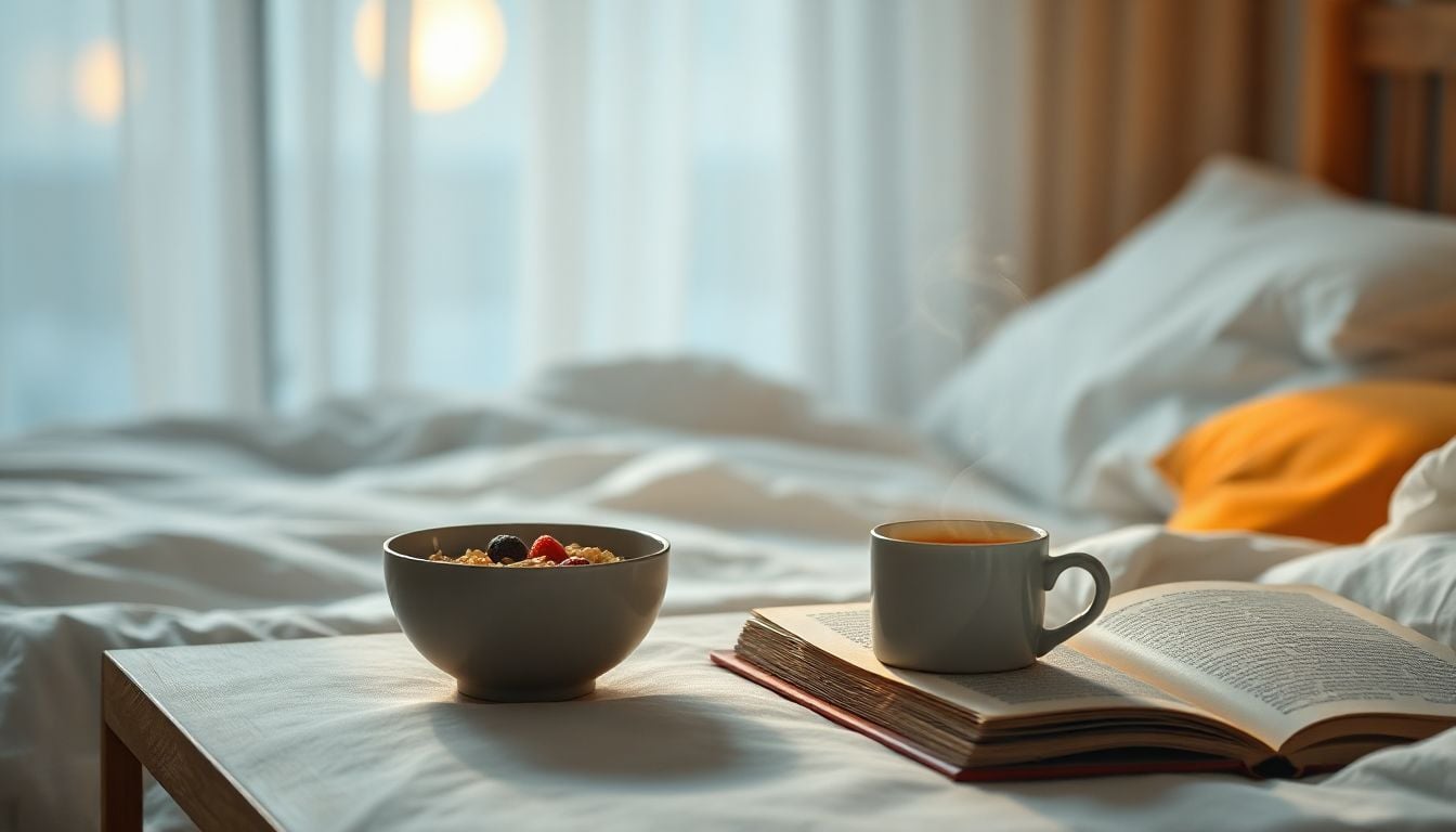 Fresh fruit, nuts, and a glass of milk laid out for a peaceful night's sleep.