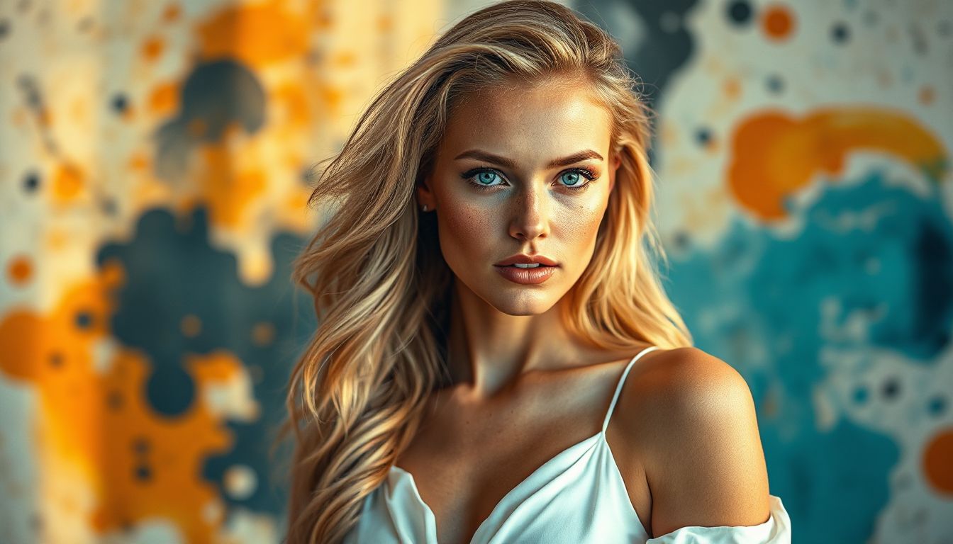 Carolina Gynning posa con una de sus pinturas vibrantes