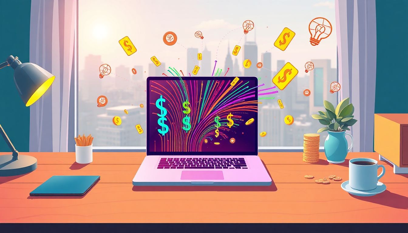 A freelancer typing on a laptop in a cozy home office, ready to earn from content writing gigs.