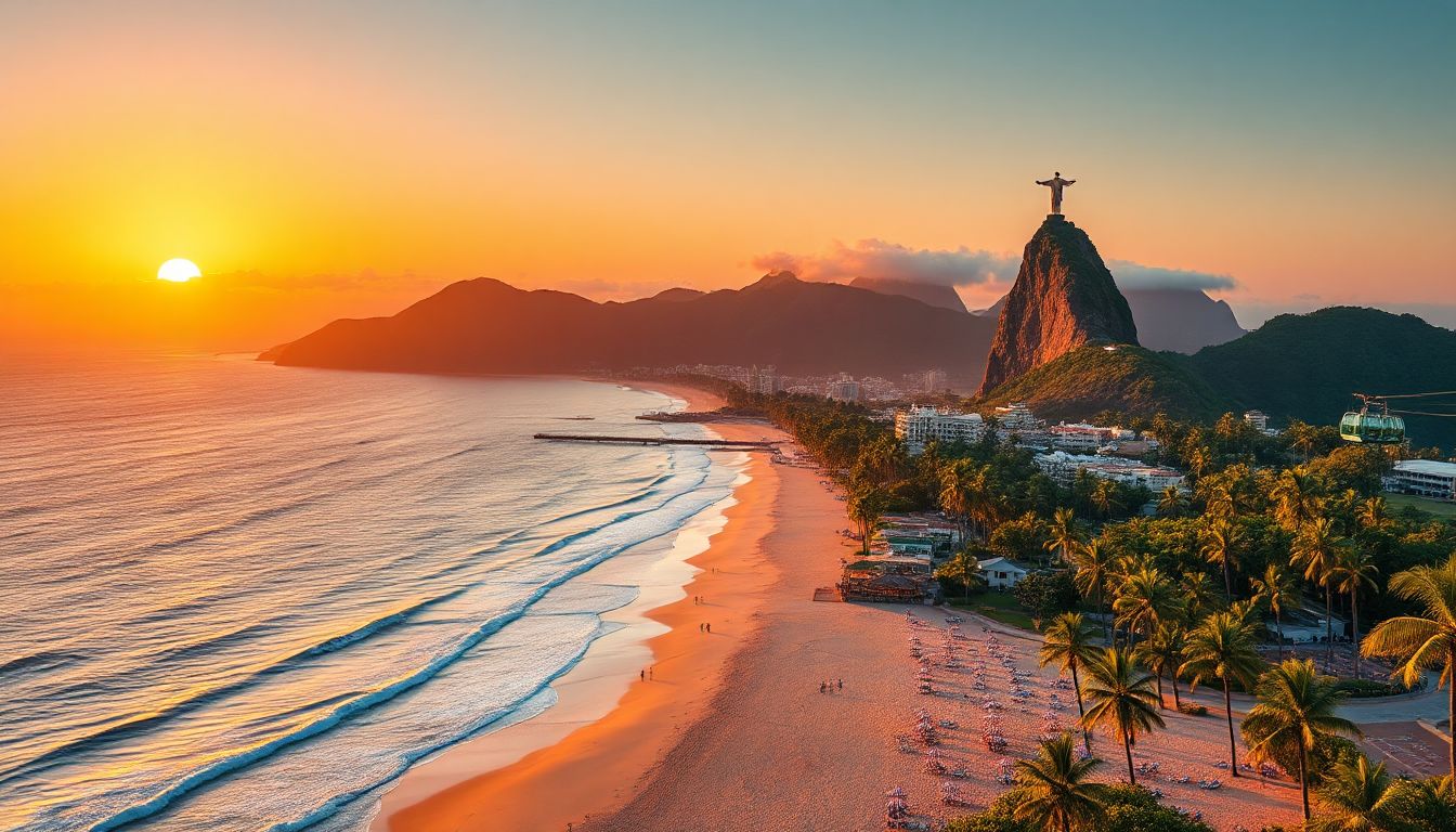 Praias icônicas do Rio de Janeiro ao pôr do sol, convidando para uma aventura inesquecível