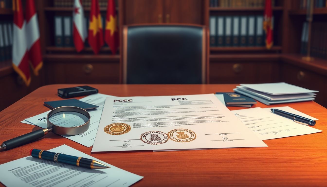 A professional holding a certified Police Clearance Certificate with an apostille stamp, ready for international use