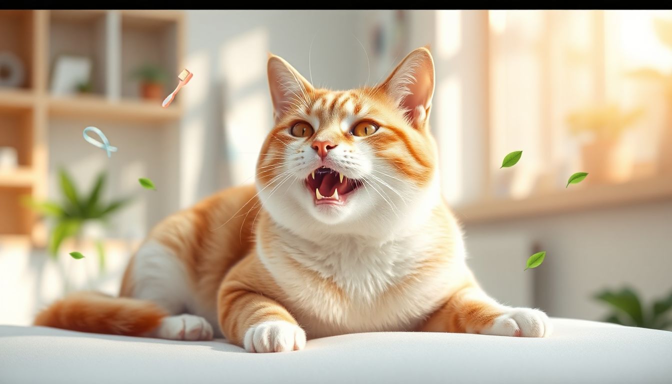 A close-up of a smiling cat showing healthy white teeth, highlighting the importance of regular dental care