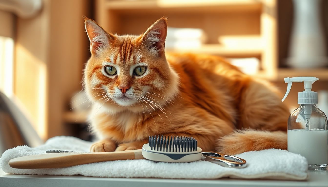 A fluffy cat with a shiny coat being gently brushed by its owner, showcasing the joy of regular grooming