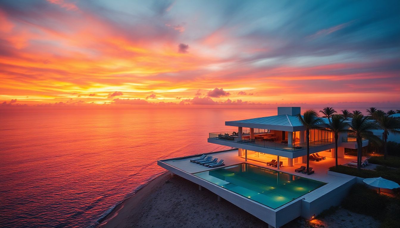 Vista deslumbrante do Swiss Club Balneário Camboriú, com piscinas infinitas e o mar ao fundo
