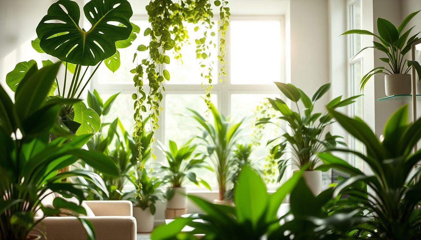 Plantas verdes iluminando uma sala de apartamento aconchegante