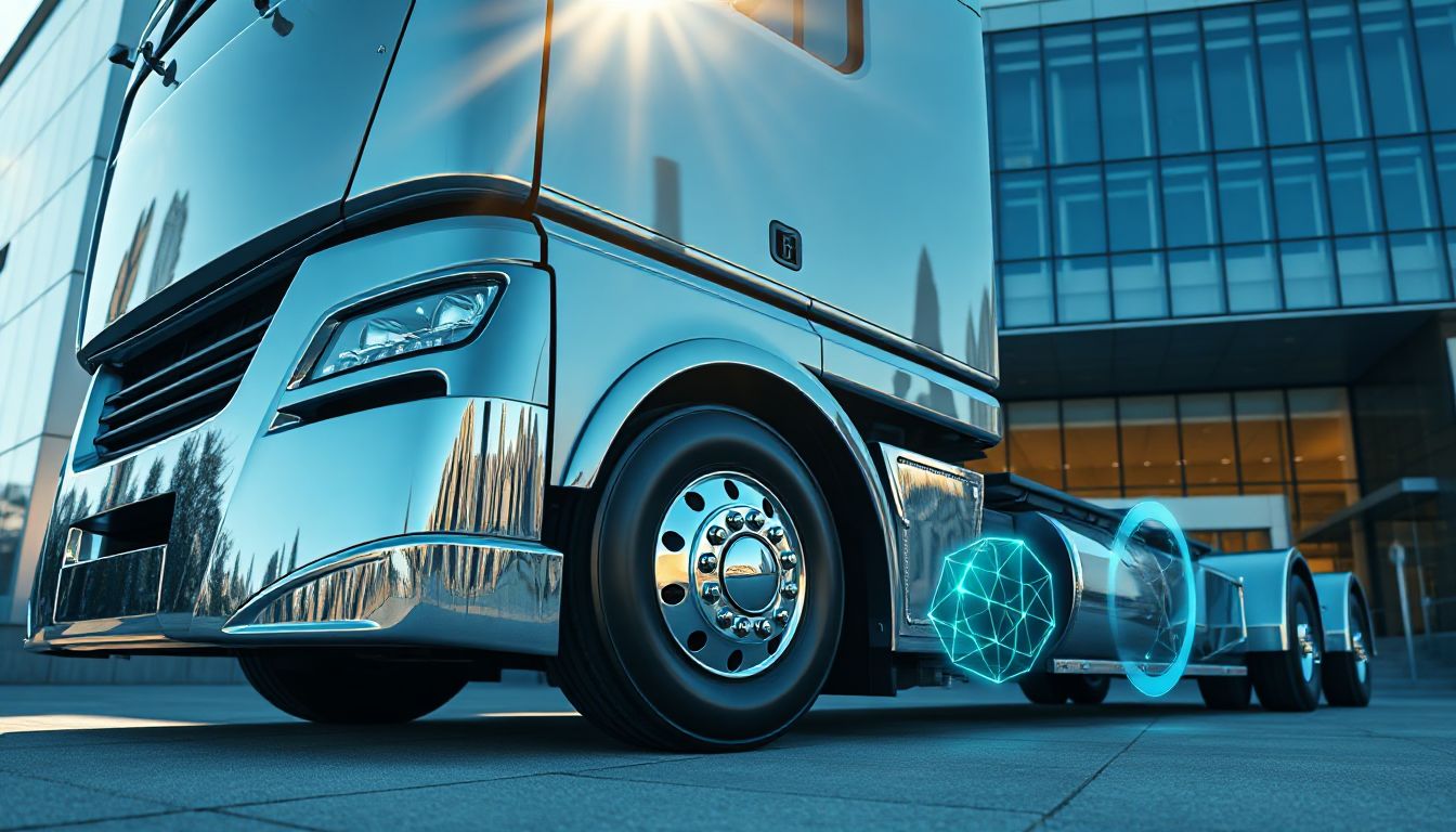 A fleet of heavy-duty trucks hauling cargo on a busy highway, symbolizing the power of smart financing for business growth